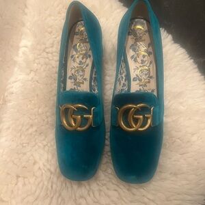Gucci Teal Velvet Loafers